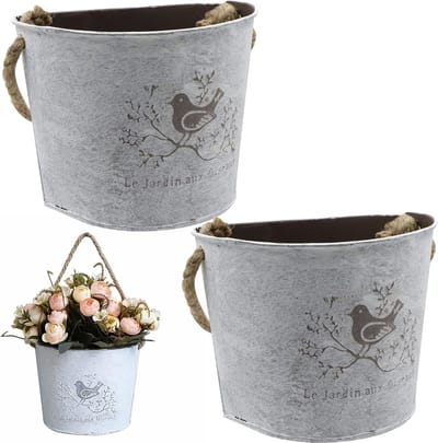 Hangende bloemenmand plantenbakken - halfronde wandvaas voor binnen en buiten - decoratieve wandophanging voor binnenplaats en tuin - met ruimte voor vetplanten en kruiden - set van 2 stuks