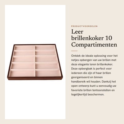 Dailygoods- Brillenvakhouder - Brillendoos hard case - 10 vakken - Opbergdoos - Suède - Hoogwaardig MDF materiaal
