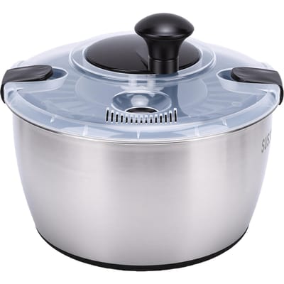 Essoreuse à Salade en Acier Inoxydable 5L Grande Capacité Laveur de Légumes avec Design à Manivelle Outil de Cuisine Multifonctionnel