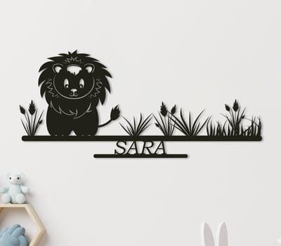 Wanddecoratie kinderen | Leeuwtje in landschap - XL (36x80cm)