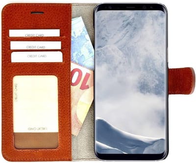 Pearlycase® Echt Lederen Wallet Bookcase Geschikt voor Samsung Galaxy S8 met de handgemaakte lichtbruin Leren Telefoonhoesje