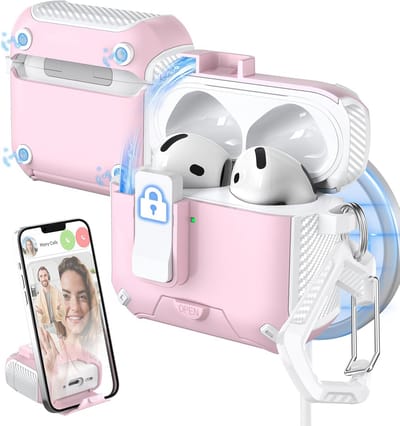 Beschermhoes met Magnetische Sluiting en Stofdichte Oplaadpoort voor AirPods 4e Generatie (Wit/Roze)
