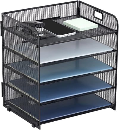 Papierorganizer Met 5 Vakken - Brievenbak Met Handvat - Bureau-Dossierhouder Van Gaas - A4 Papiersorteerder Bureau-Organizer
