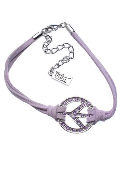Behave - Armband suede lila - Peace teken - Boho festivalstijl