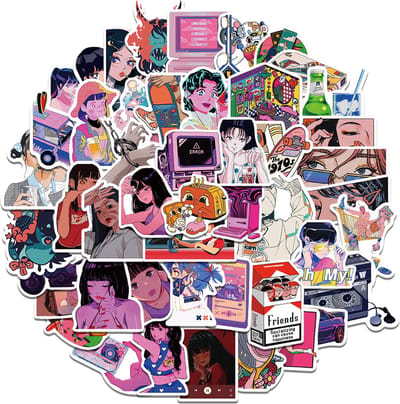 Coole Retro Sticker set voor volwassenen - Roze/Paars/Manga/Sexy - voor laptop, scrapbook, muur etc.
