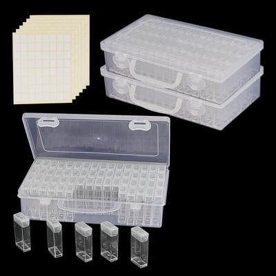 3-Pack Opbergdozen voor Diamant Schilderen met 64 Rasters, Transparante Opslagboxen voor Sieraden, Kralen en Knutselprojecten