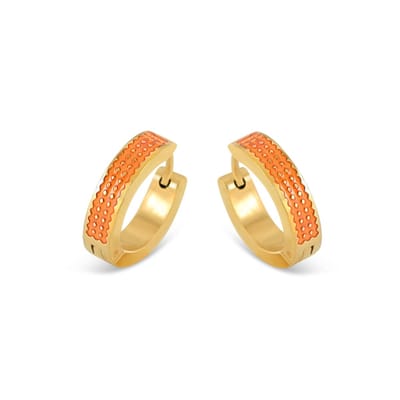 CO88 Collection 8CE-70501 Stalen Oorringen met Emaille - Oranje - 16x4mm - Staal - Goudkleurig