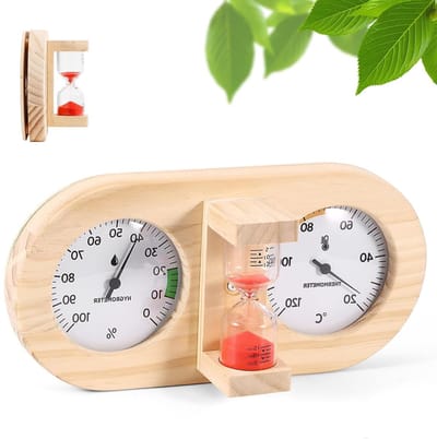 2-in-1 Sauna Thermometer en Hygrometer met Timer, Dubbele Wijzerplaten en Nauwkeurige Metingen voor Stoombaden en Sauna-ervaringen