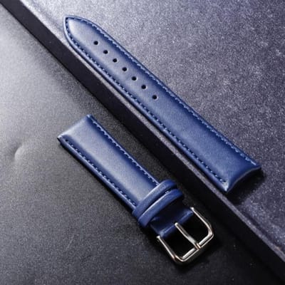 Bracelet de montre en cuir de vache véritable, universel, uni, pour femmes et hommes, 20 mm, 24 mm 19mm bleu