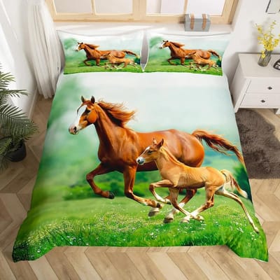 Galopperend Paard Beddengoedset Paard Dekbedovertrek Twin Full Queen King Boerderijdieren Dekbedovertrek voor Kinderen Meisjes Tienerkamer AU Queen(210x210cm)