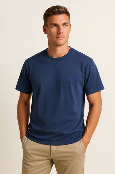 ASTRADAVI Herenmode - Premium katoenen T-shirts - Ronde hals standaard pasvorm - Donkerblauw / Medium