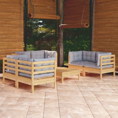 vidaXL - 7-delige - Loungeset - met - grijze - kussens - grenenhout