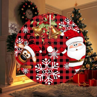 Sisal Kerstboomrok van 48" met Santa Claus en Sneeuwdoos voor Feestdagen, Kerstdecoratie en Nieuwe Jaar Versiering