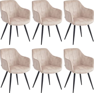 Colenis® - Verto Eetkamerstoel - Set Van 6 - Beige - Adoré Velvet - Industrieel