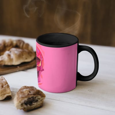 Magische Mok - Foto op Warmte Mokken - Koffiemok - Felroze - Tanden - Schedel - Magic Mok - Beker - 350 ML - Theemok