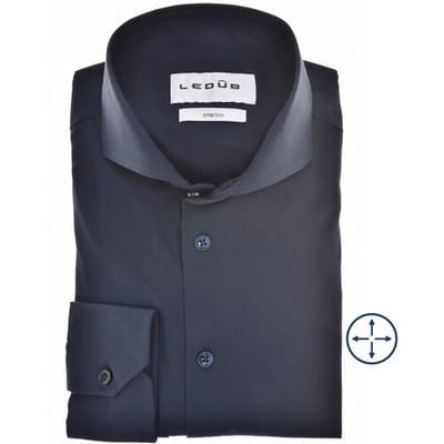 Ledub slim fit overhemd - popeline - donkerblauw - Strijkvriendelijk - Boordmaat: 37