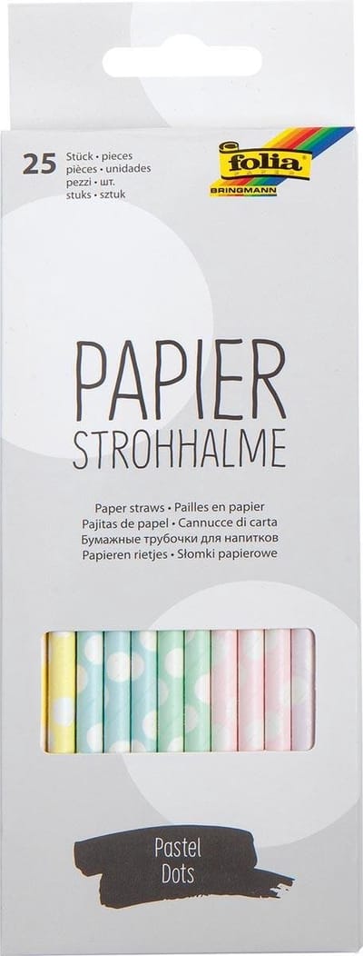 Papieren rietjes pastel stippen 20cm 25 stuks