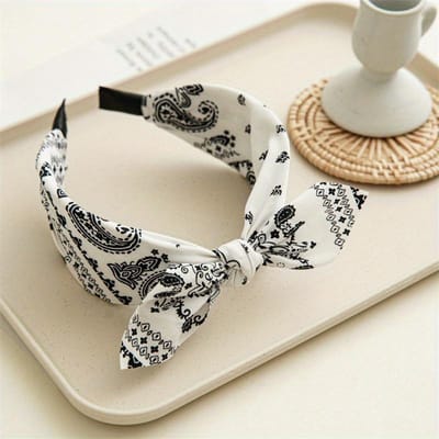 Mode Paisley Bandana Hoofdband voor Vrouwen Boven Geknoopte Strik Haarbanden Schattige Konijnenoren Turban Hoofdband Haarband Meisjes Accessoires wit