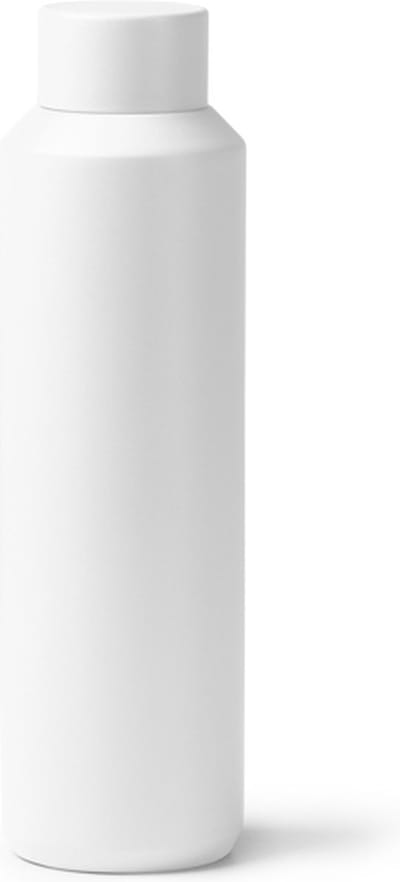 Witte Dubbelwandige thermosfles met behuizing van gerecycled 304 roestvrijstaal. Inhoud: 600 ml. Presentatie in een eco-designdoos.