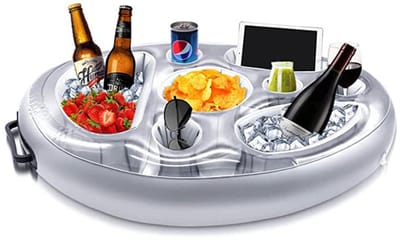 Opblaasbare Drijvende Bekerhouder – 9 Gaten – Ijsbak – Zwembadfeest Speelgoed – 72×53×10 cm-Belle's product-Grijze bekerhouder