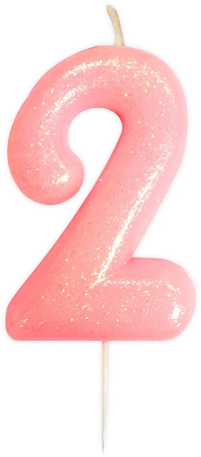 ANNIVERSARY HOUSE - Cijfer 2 Kaars roze iriserend met glitters 9 cm