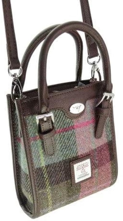 Mini Handtas Keltie Gedempt Groen & Paars Tartan - Schouderband - Harris Tweed - Glen Appin of Scotland