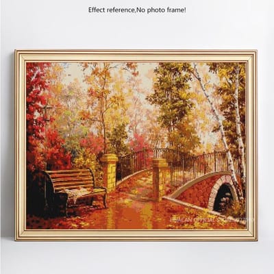 Diamant Schilderij Brug Herfstlandschap Volledig Rond 5D Doe-het-zelf Diamant Borduurwerk Kruissteek 20X30CM