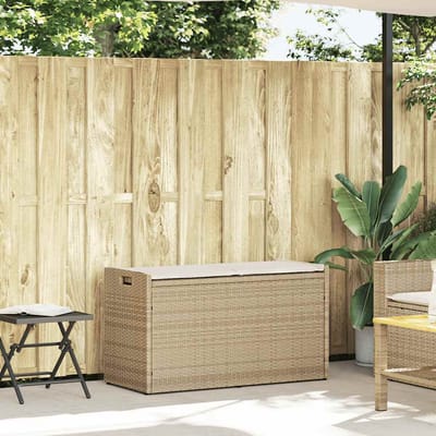 vidaXL - Opbergbank - met - kussen - voor - buiten - 100 - cm - poly - rattan - beige