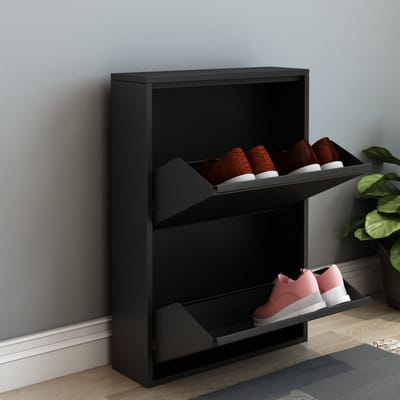 Schoenenkast Sokndal 2 kleppen zwart 71x50x15 cm [en.casa]