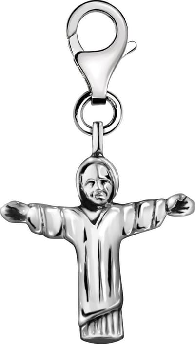Quiges – Charm – Hanger - 3D Christus de Verlosser - Verzilverd - karabijnslot - geschikt - voor - Bedelarmband - QHC100