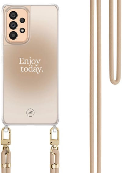 Hoesje met koord geschikt voor Samsung Galaxy A52 5G - Enjoy today - Inclusief Beige koord - Crossbody beschermhoes - Transparant, Multi - Mooie Telefoonhoesjes