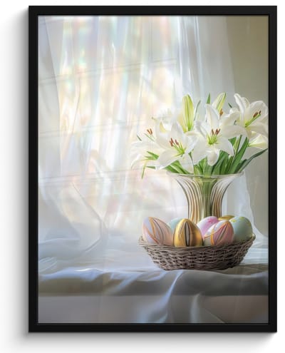 Poster in lijst - Fotolijst 50x70 cm - Posters - Vaas - Eieren - Bloemen - Posterlijst zwart - Decoratie - Wanddecoratie woonkamer - Muurdecoratie slaapkamer