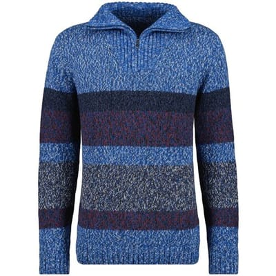 Ragman Trui Troyer Zip Cotton Stripe Knit Royal Blue / male