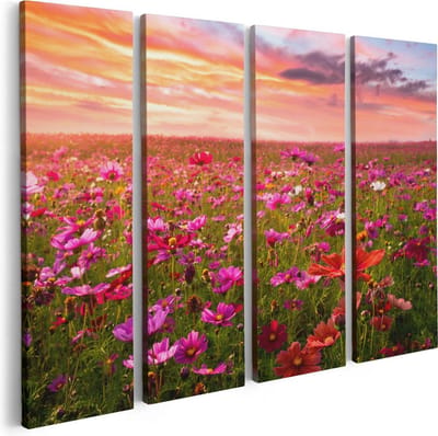 Artaza Canvas Schilderij Vierluik Kleurrijke Kosmos Bloemenveld - 80x60 - Foto Op Canvas - Canvas Print