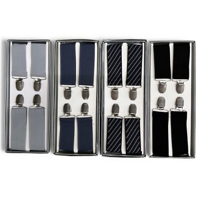 Safekeepers Luxe Bretels – 4-Pak bretel - 3.5 cm Breed - 4 clips - X model bretel - Zwart, Blauw, Grijs & Gestreept