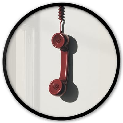 Poster in lijst Rond - Fotolijst 40x40 cm - Posters - Telefoon - Koord - Rood - Minimalistisch - Ronde posterlijst zwart - Decoratie - Wanddecoratie woonkamer - Muurdecoratie slaapkamer