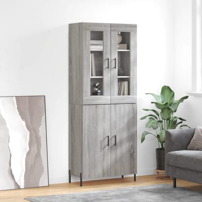 vidaXL - Hoge - kast - 69,5x34x180 - cm - bewerkt - hout - grijs - sonoma - eikenkleurig