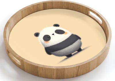 Dienblad rond 40x40 cm - Schootdienblad hout - Panda - Beige - Minimalistisch - Borrelplank rechthoek - Plateau houten dienbladen