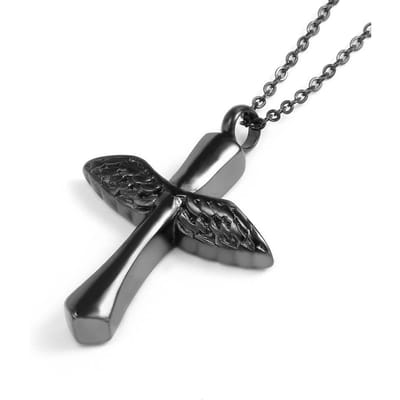 Ailes d'ange Ailes en alliage Plume Croix Urne Flacon de parfum Collier Pendentif Homme et Femme black