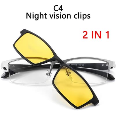 5-in-1 Rechthoekige Magnetische Zonnebril voor Heren Clip-on Bril voor Heren Half Metaal Frame Man 0 Dioptrie Optische Myopie Oogbrillen SHOW AS PICTURE