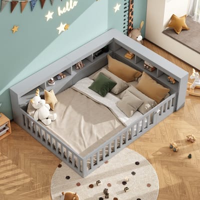 DESMIU Daybed 140x190 cm – Met Stopcontact En Usb-Aansluiting – Zijvak En Uittrekbare Bedrand – Voor Slaapkamer Of Jeugdkamer – Houtlook – Grijs – Zonder Matras