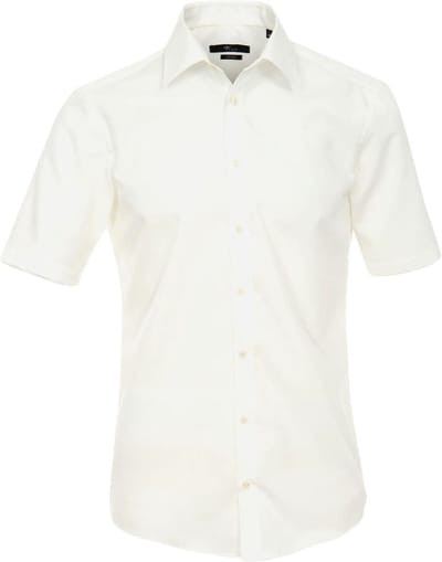 VENTI modern fit overhemd - korte mouw - popeline - beige - Strijkvrij - Boordmaat: 37