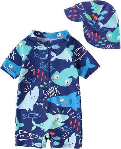 Leren en comfortabele UV-beschermende badpak voor peuters van 3 maanden tot 3 jaar, donkerblauw, met korte mouwen