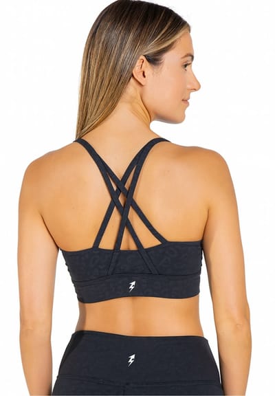 SparkNine Elevate sport-bh - S - leopard - gekruiste rug - push-up effect - stevige ondersteuning - met uitneembare pads