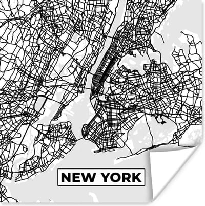 Poster Stadskaart - Plattegrond - New York - Kaart - Zwart Wit - 100x100 cm XXL