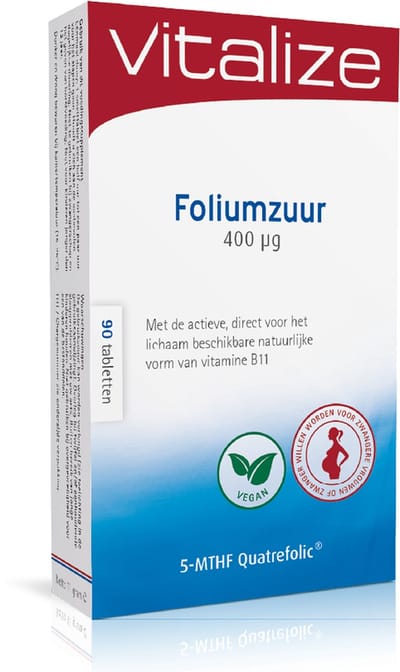 Vitalize Foliumzuur 400 mcg 90 tabletten | Voor en tijdens de zwangerschap - Ondersteunt de groei van de foetus tijdens de zwangerschap