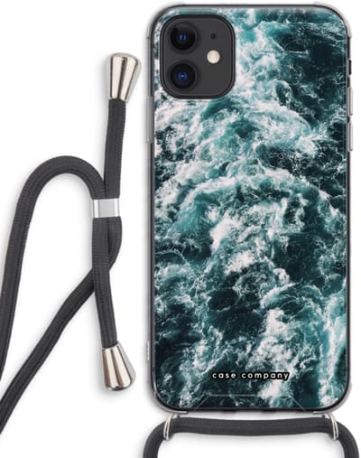Case Company® - Hoesje met koord geschikt voor iPhone 11 hoesje met Koord - Zee golf - Telefoonhoesje met Zwart Koord - Bescherming aan alle Kanten en Over de Schermrand