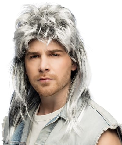 Boland - Pruik Davey Grijs - Laagjes - Lang - Mannen - Rocker - 90's - Old School - Punk - Retro - Aso - Carnaval - Themafeest - Foute Party