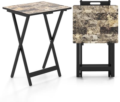 COSTWAY Set van 4 tuintafels, inklapbaar, weerbestendige bistrotafel, outdoor, van hout, klaptafel met handgreep, balkontafel, industrieel voor tuin, terras, zwembad, 48 x 40 x 67 cm