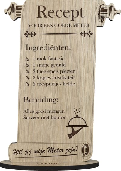 Recept meter - houten wenskaart - kaart om iemand als peettante te vragen - gepersonaliseerd